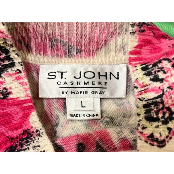 ST. JOHN by Marie Gray 100% CASHMERE PINK Floral SLEEVELESS TOP SIZE Large Tank - Picture 8 of 11
